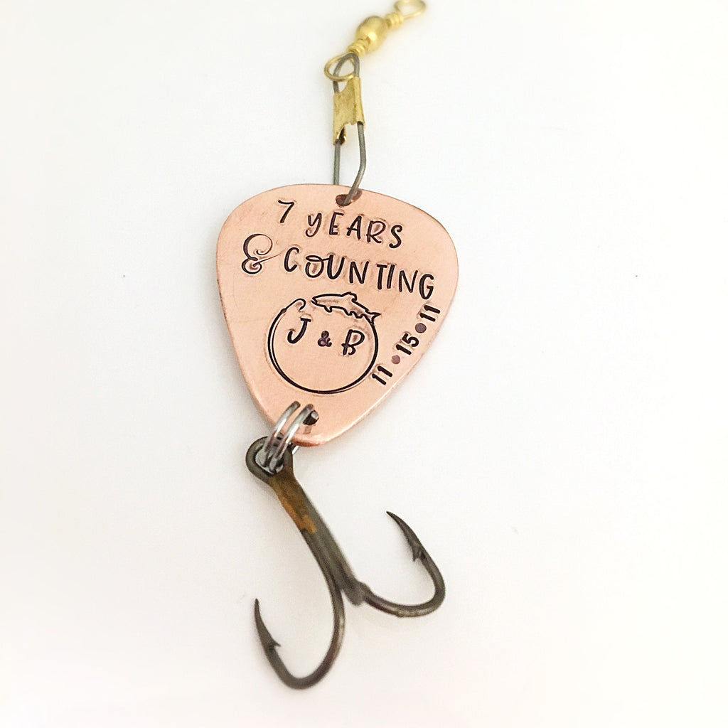 7th Anniversary Gift for husband - Copper Anniversary - Personalized Fishing Lure - Personalized Gift for Him - 7 years and counting