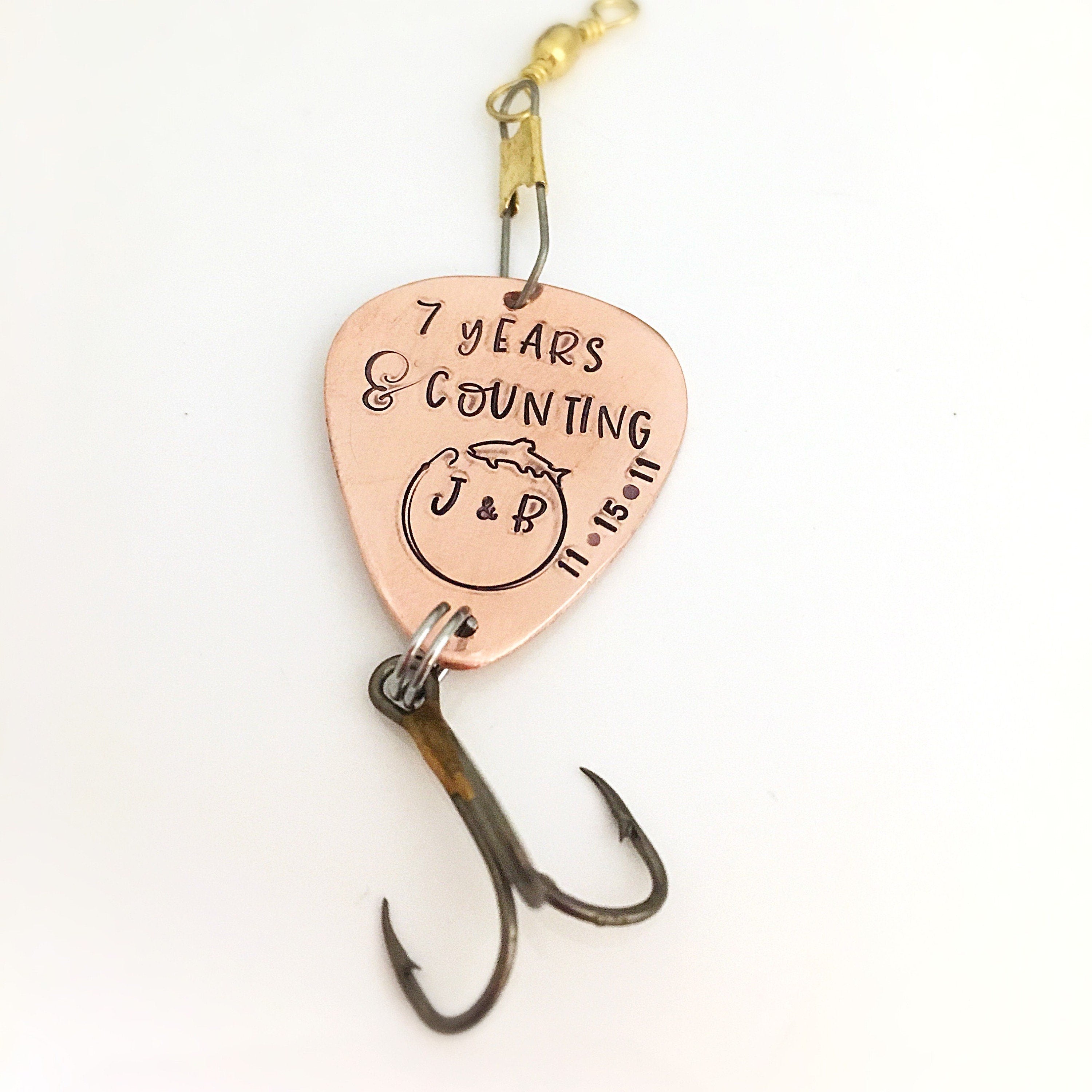 7th Anniversary Gift for husband - Copper Anniversary - Personalized Fishing Lure - Personalized Gift for Him - 7 years and counting