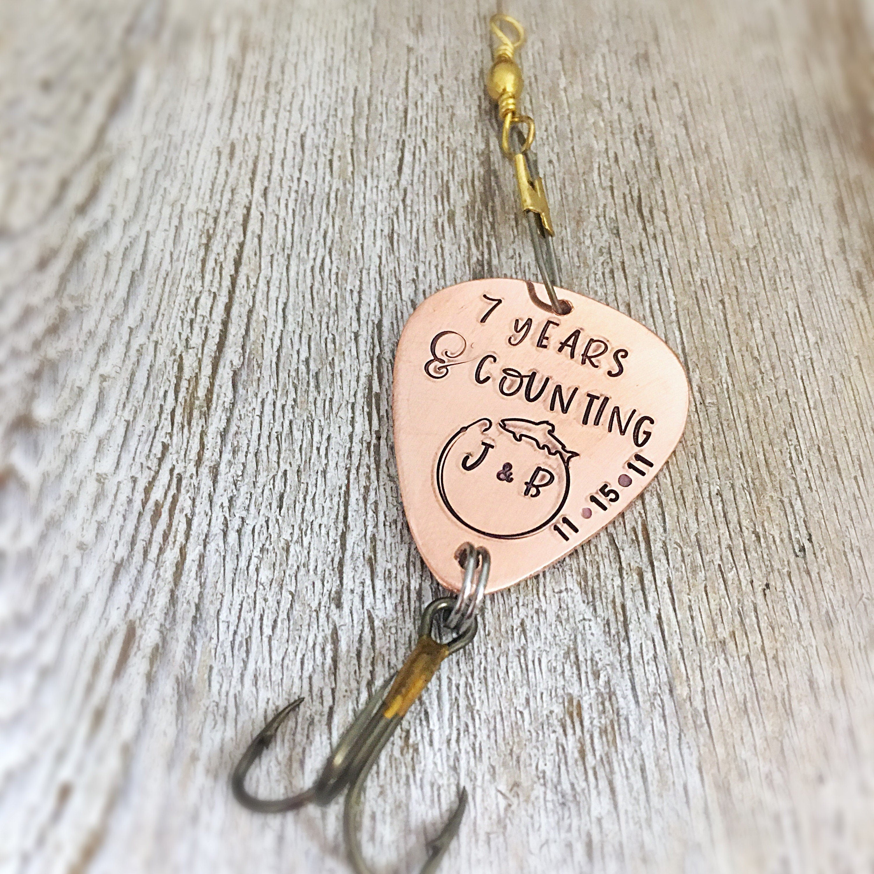 7th Anniversary Gift for husband - Copper Anniversary - Personalized Fishing Lure - Personalized Gift for Him - 7 years and counting