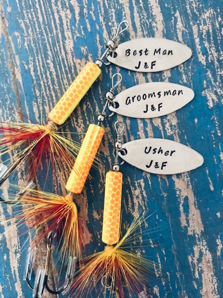 TODAY show feature Best Man Groomsman Fishing Lure Hand Stamped with Date Option - Engraved - Wedding - Best Man Gift - Groomsman Gift