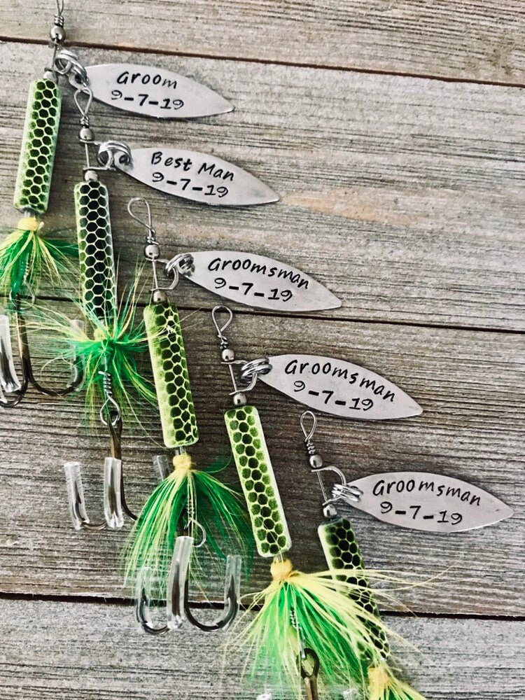 TODAY show feature Best Man Groomsman Fishing Lure Hand Stamped with Date Option - Engraved - Wedding - Best Man Gift - Groomsman Gift