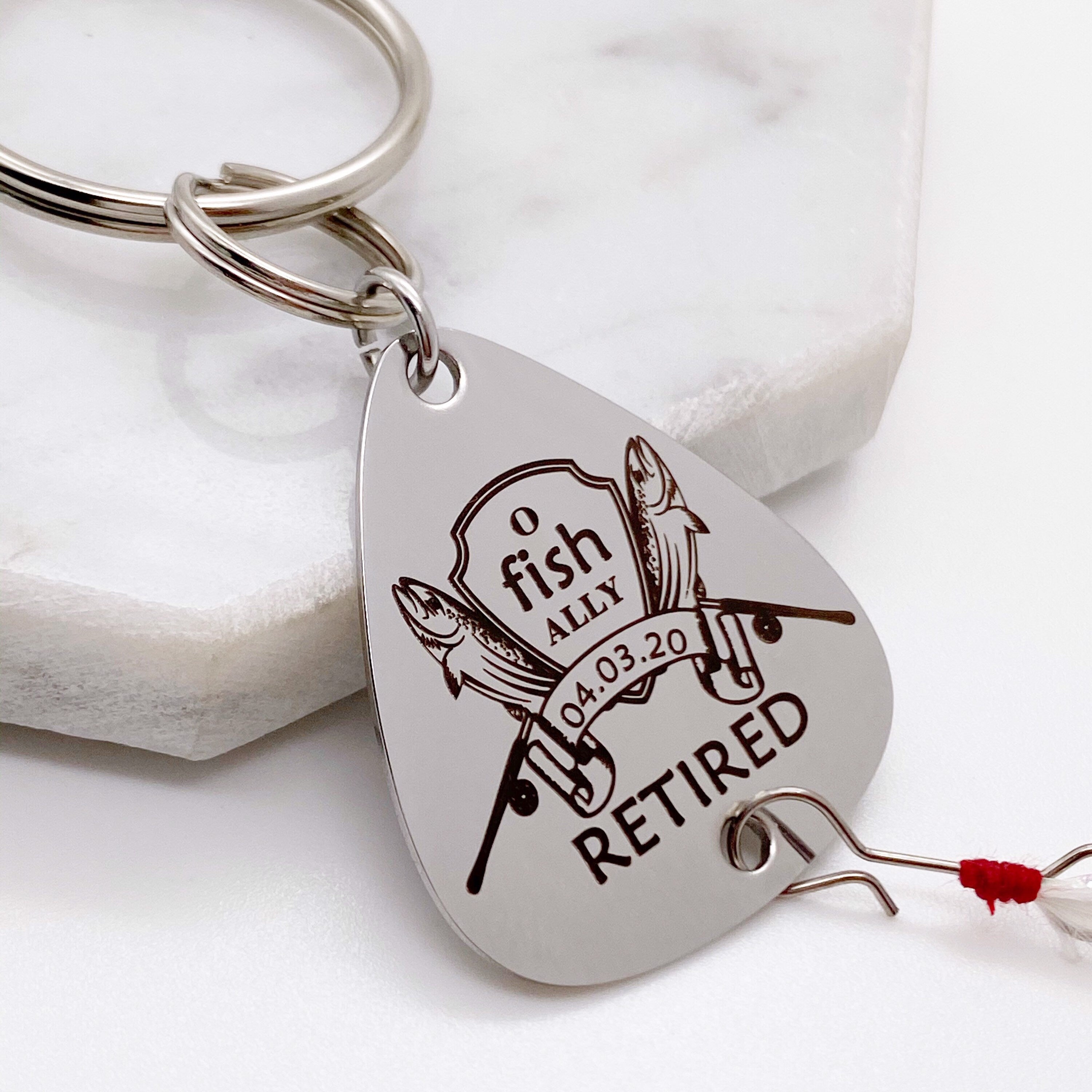 Engraved Fishing Lure, Personalized Retirement Gifts for Fisherman, "O-Fish-Ally Retired"