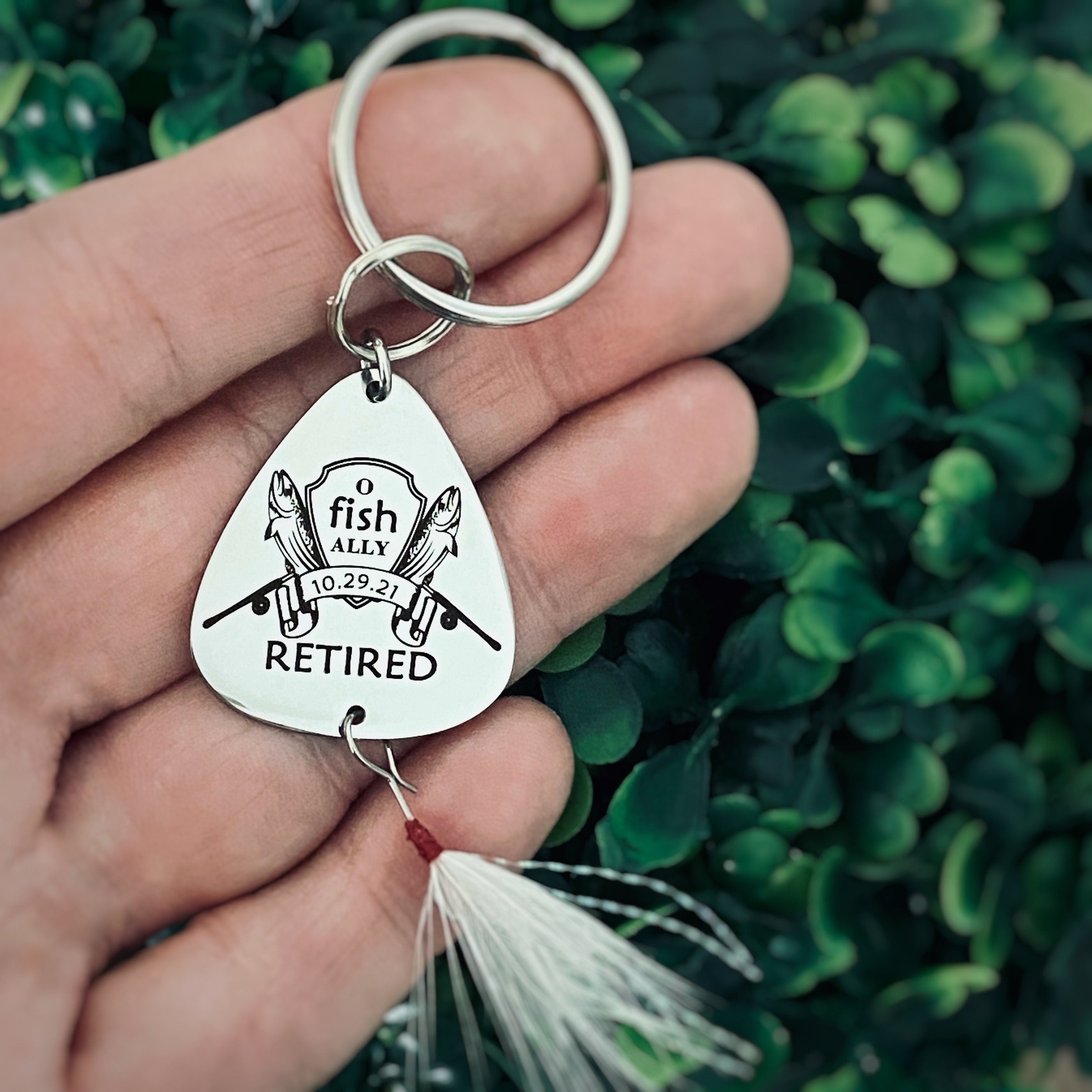 Engraved Fishing Lure, Personalized Retirement Gifts for Fisherman, "O-Fish-Ally Retired"