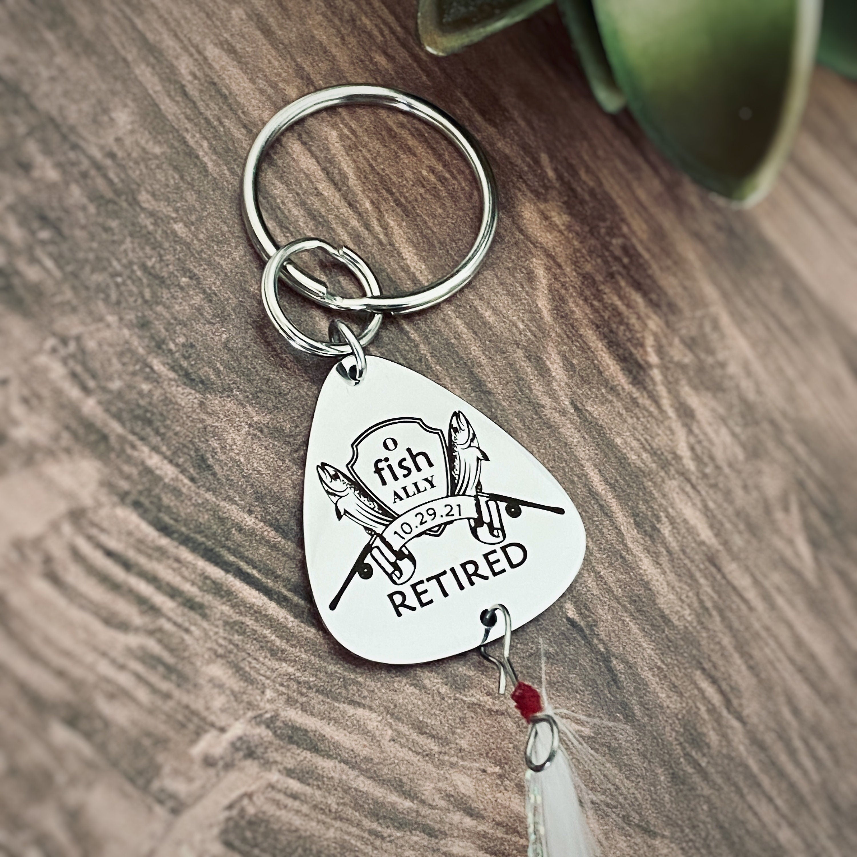 Engraved Fishing Lure, Personalized Retirement Gifts for Fisherman, "O-Fish-Ally Retired"