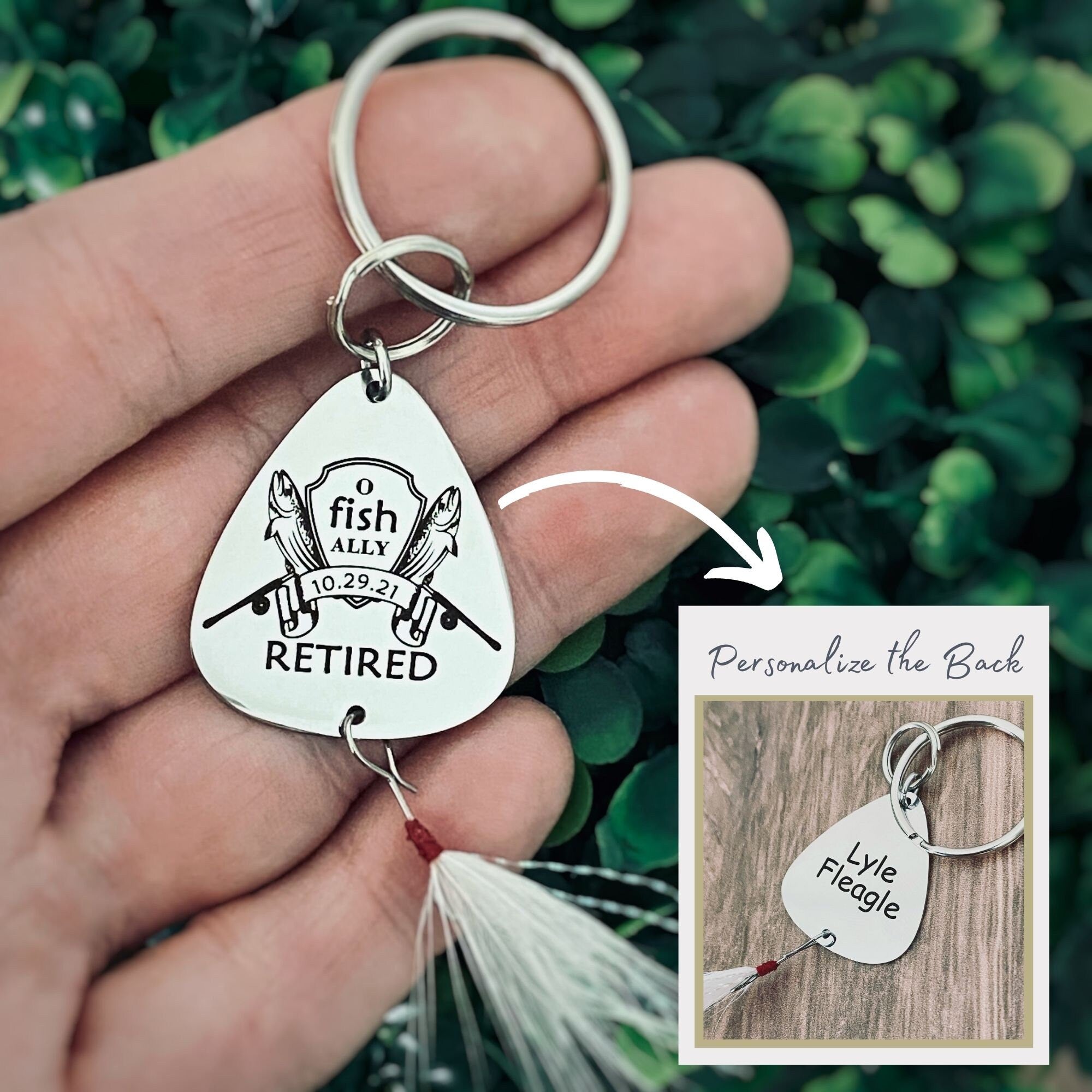 Engraved Fishing Lure, Personalized Retirement Gifts for Fisherman, "O-Fish-Ally Retired"