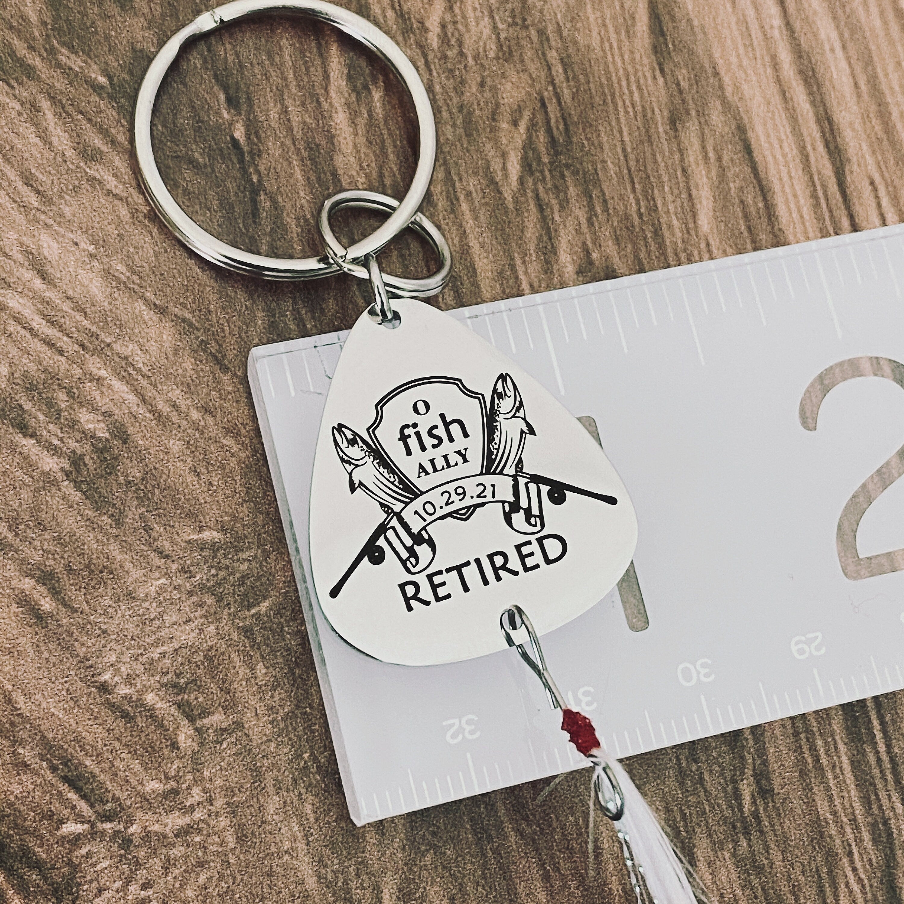 Engraved Fishing Lure, Personalized Retirement Gifts for Fisherman, "O-Fish-Ally Retired"
