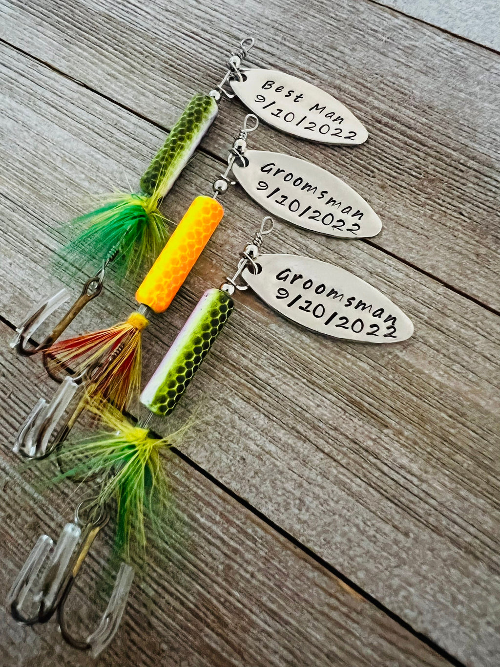 TODAY show feature Best Man Groomsman Fishing Lure Hand Stamped with Date Option - Engraved - Wedding - Best Man Gift - Groomsman Gift