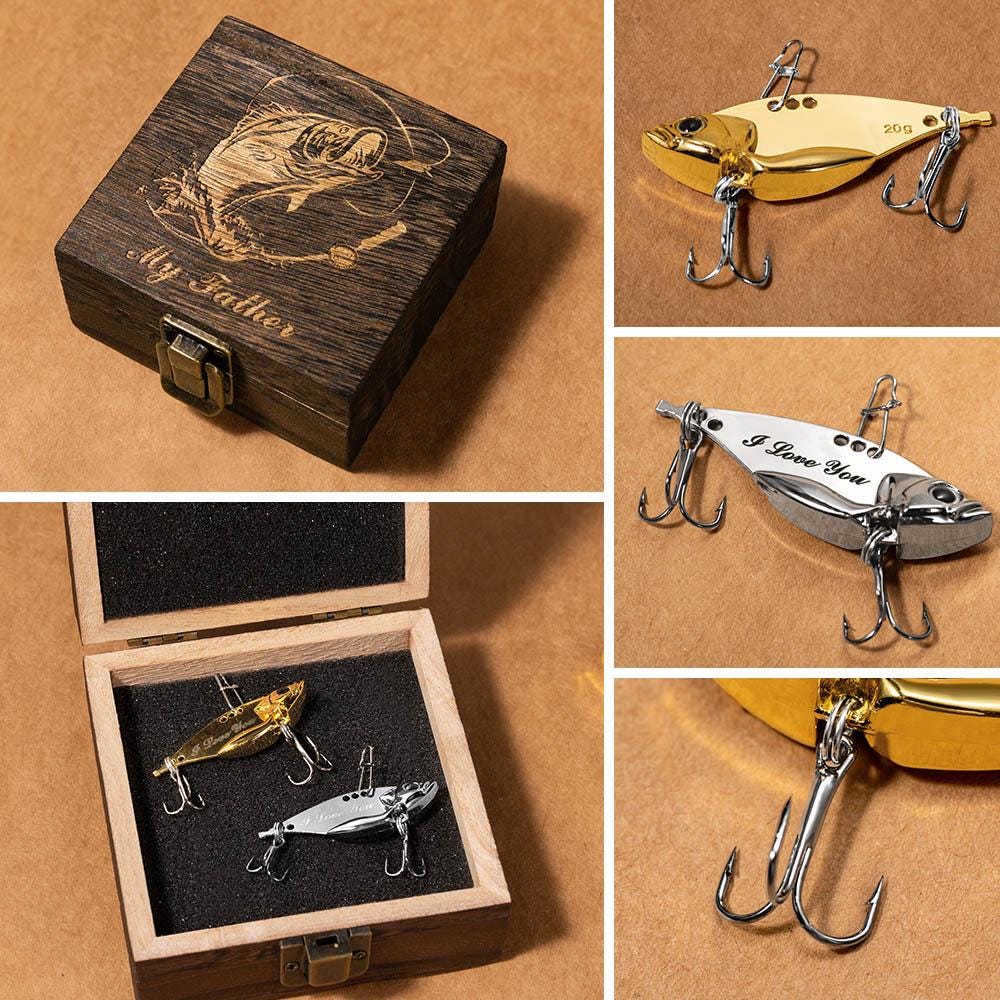 Fishing Gifts, Custom metal Lures with Wooden Engraved Gift Box, Father's Day Gifts, Fisherman Gifts, Anniversary Gifts for Husband
