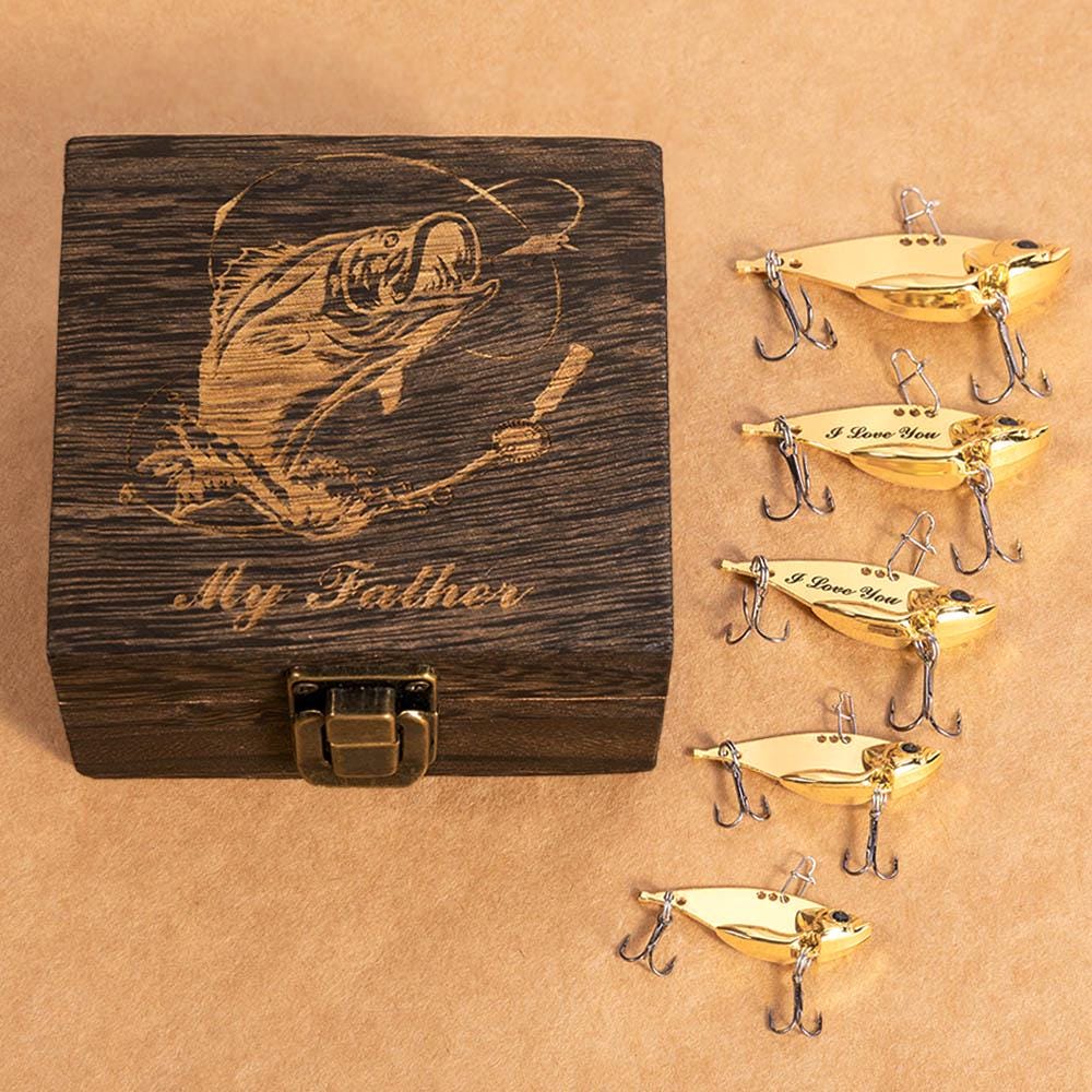 Fishing Gifts, Custom metal Lures with Wooden Engraved Gift Box, Father's Day Gifts, Fisherman Gifts, Anniversary Gifts for Husband