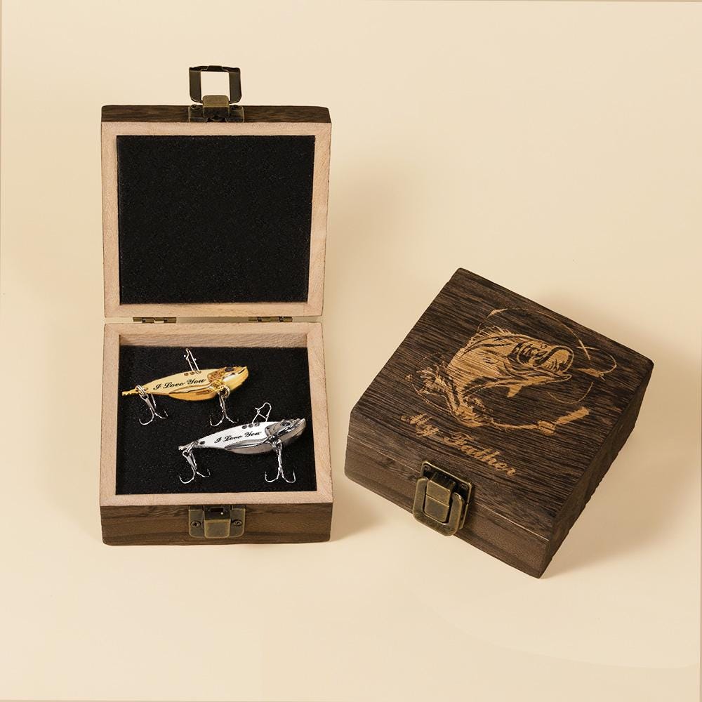 Fishing Gifts, Custom metal Lures with Wooden Engraved Gift Box, Father's Day Gifts, Fisherman Gifts, Anniversary Gifts for Husband